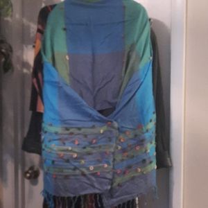 Blue and Green Checks Pattern 100% Viscose Pashmin